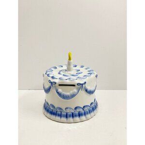 Andrea By Sadek Blue First Birthday Cake Porcelain Coin Bank